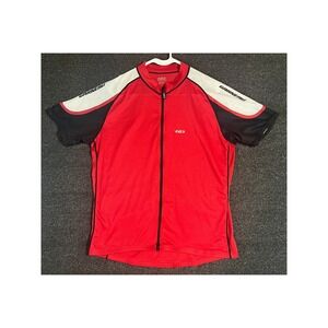 Louis Garneau Mens Cycling Jersey Red Black White Full Zip Short Sleeve XXL TG